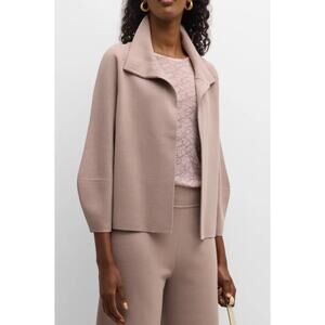 TSE Light Pink Magnetic Collared Cropped Cardigan Long Balloon Sleeves